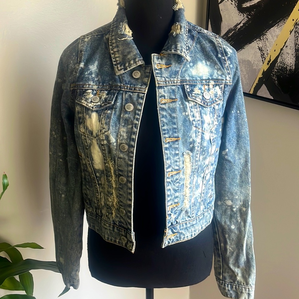 Distressed jean jacket